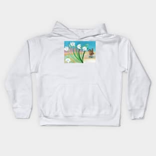 Snowdrop Swaying and Wren Bird Singing Illustration Kids Hoodie